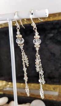 Image 4 of Long Sterling and Swarovski Crystal Drops and Sterling Silver Cascades Silver Hook Fantasy Earrings