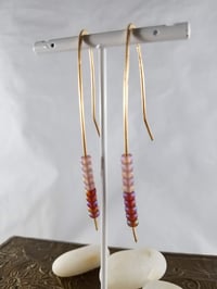 Image 2 of Smash It Pretty Pink Frosting and Red Glass Beads Long Elf Ear Handmade Gauged Bronze Wire Hook S...
