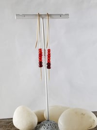 Image 2 of Smash It Pretty Ruby and Garnet Red Glass Super Long Elf Ear Handmade Gauged Bronze Wire Hook Ear...