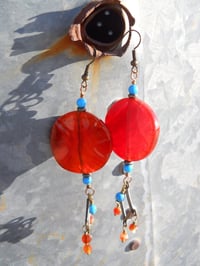 Image 1 of Mediterranean Summer Orange and Bronze Shoulder Duster Extra Long Natural Red Jasper and North Af...
