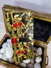 Image 3 of Slim Red Rhinestoned Black and Gold Art Deco Dazzling Makeup Shrine Handmade Magnetic Makeup Pale...
