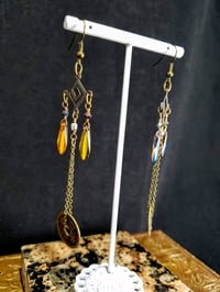 Image 6 of Flame Coated Crystal Blades With Good Luck Coins and Swarovski Crystal on Fine Bronze Chain Extra...