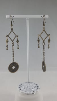 Image 5 of Bronze Drops With Good Luck Coins on Fine Bronze Chain Extra Long Hook Dangling Fantasy Tribal Da...