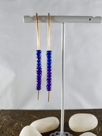 Image 2 of Smash It Pretty Cobalt and Sapphire Blue Super Long Elf Ear Handmade Gauged Bronze Wire Hook Earr...