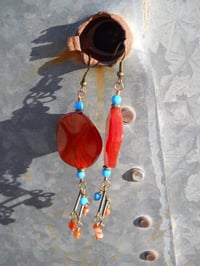 Image 2 of Mediterranean Summer Orange and Bronze Shoulder Duster Extra Long Natural Red Jasper and North Af...