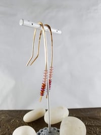 Image 3 of Smash It Pretty Pink Frosting and Red Glass Beads Long Elf Ear Handmade Gauged Bronze Wire Hook S...