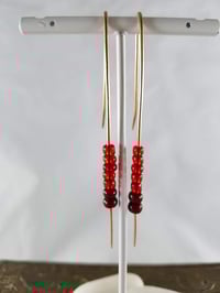 Image 3 of Smash It Pretty Ruby and Garnet Red Glass Super Long Elf Ear Handmade Gauged Bronze Wire Hook Ear...