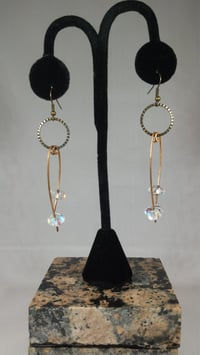 Image 5 of Clear Aurora Borealis Coated Crystal Beads on Hammered Bronze Vegan Feather Wire Steampunk Feathe...