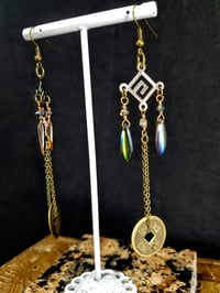 Image 7 of Flame Coated Crystal Blades With Good Luck Coins and Swarovski Crystal on Fine Bronze Chain Extra...