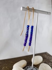 Image 3 of Smash It Pretty Cobalt and Sapphire Blue Super Long Elf Ear Handmade Gauged Bronze Wire Hook Earr...