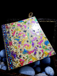 Image 6 of Florentine Hand Painted Flowers Handmade Artisan Paper Holographic Rhinestoned Magnetic Double Si...