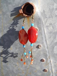 Image 3 of Mediterranean Summer Orange and Bronze Shoulder Duster Extra Long Natural Red Jasper and North Af...