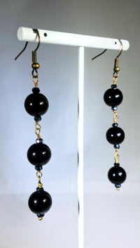 Image 1 of Onyx Spheres and Blue Aurora Borealis Coated Swarovksi on Bronze Hook Earrings