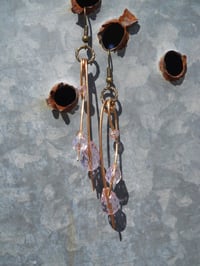 Image 3 of Pink Crystal and Glass Beads on Hammered Bronze Feathers Steampunk Feather Vegan Alternative Bron...