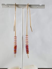 Image 4 of Smash It Pretty Pink Frosting and Red Glass Beads Long Elf Ear Handmade Gauged Bronze Wire Hook S...