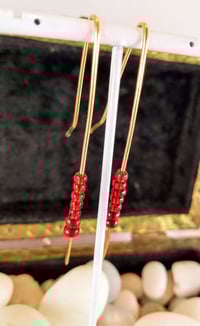 Image 1 of Smash It Pretty Red Velvet Frosting Glass Beads Long Elf Ear Handmade Gauged Bronze Wire Hook Ste...