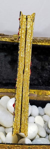 Image 5 of Slim Red Rhinestoned Black and Gold Art Deco Dazzling Makeup Shrine Handmade Magnetic Makeup Pale...