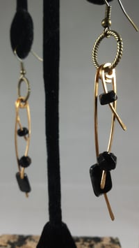 Image 1 of Black as Onyx Crystal and Glass Beads on Three Hammered Bronze Feathers Steampunk Feather Vegan A...