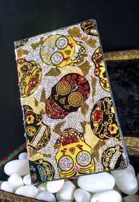 Image 2 of Super Shiny Calaveras Shrine Magnetic Palette Rhinestoned Holographic Glitter Handmade Paper Gold...