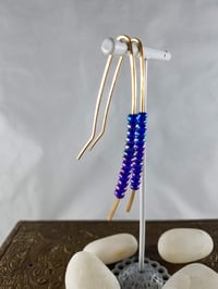 Image 4 of Smash It Pretty Cobalt and Sapphire Blue Super Long Elf Ear Handmade Gauged Bronze Wire Hook Earr...