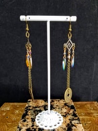 Image 8 of Flame Coated Crystal Blades With Good Luck Coins and Swarovski Crystal on Fine Bronze Chain Extra...