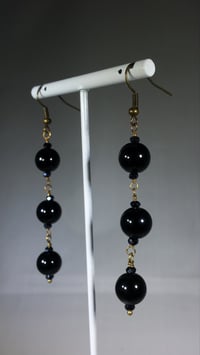 Image 2 of Onyx Spheres and Blue Aurora Borealis Coated Swarovksi on Bronze Hook Earrings