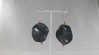 Image 3 of Green Fossil Stone Chunky Square Earrings on Sterling Silver Hooks With Swarovski and Sterling Si...