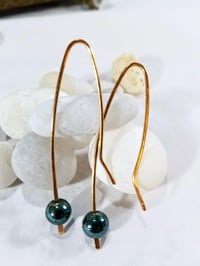 Image 1 of Smash It Pretty Sea Green Fire Hardened Druk Beads Long Elf Ear Handmade Gauged Bronze Wire Hook ...