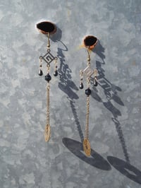 Image 2 of Chinese Coins Black as Onyx Cathedral Beads and Glass Beads on Bronze Chains Shoulder Length Stea...