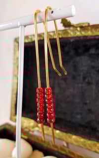 Image 2 of Smash It Pretty Red Velvet Frosting Glass Beads Long Elf Ear Handmade Gauged Bronze Wire Hook Ste...