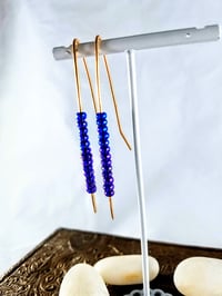 Image 1 of Smash It Pretty Thirteen Cobalt Blue Glass Beads Long Elf Ear Handmade Gauged Bronze Wire Hook St...