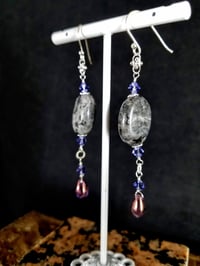 Image 1 of Lustrous Labradorite and Fire Coated Pink Crystals Blue Swarovski Crystals Silver Accents Sterlin...