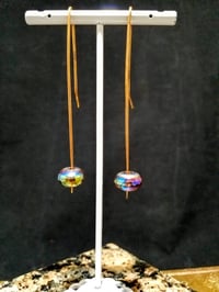 Image 1 of Smash It Pretty Firey Aurora Borealis Coated Beads Long Elf Ear Handmade Gauged Bronze Wire Hook ...