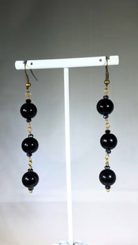 Image 3 of Onyx Spheres and Blue Aurora Borealis Coated Swarovksi on Bronze Hook Earrings