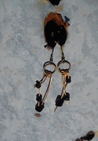 Image 2 of Black as Onyx Crystal and Glass Beads on Three Hammered Bronze Feathers Steampunk Feather Vegan A...