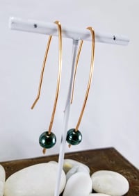 Image 2 of Smash It Pretty Sea Green Fire Hardened Druk Beads Long Elf Ear Handmade Gauged Bronze Wire Hook ...