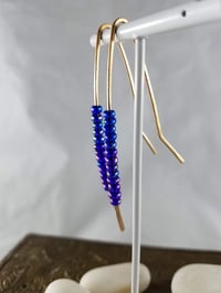 Image 5 of Smash It Pretty Cobalt and Sapphire Blue Super Long Elf Ear Handmade Gauged Bronze Wire Hook Earr...