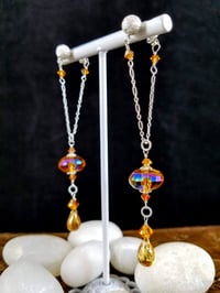 Image 1 of Aurora Borealis Coated Amber Glass Drops and Swarovski Dancing Queen Thai Hilltribe Sterling Chai...