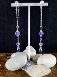 Image 1 of Tanzanite Blue Crystal Drops Handcut Czech and Swarovski Crystals Dancing Queen Sterling Silver C...