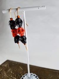 Image 2 of Smash It Pretty Black and Orange Skulls Long Elf Ear Handmade Gauged Bronze Wire Hook Earrings fo...