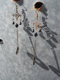 Image 3 of Chinese Coins Black as Onyx Cathedral Beads and Glass Beads on Bronze Chains Shoulder Length Stea...