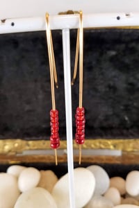 Image 3 of Smash It Pretty Red Velvet Frosting Glass Beads Long Elf Ear Handmade Gauged Bronze Wire Hook Ste...