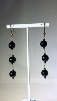 Image 4 of Onyx Spheres and Blue Aurora Borealis Coated Swarovksi on Bronze Hook Earrings