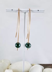 Image 3 of Smash It Pretty Sea Green Fire Hardened Druk Beads Long Elf Ear Handmade Gauged Bronze Wire Hook ...