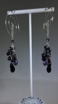 Image 7 of Black and Deep Purple Goth Crystal Tear Cluster Handmade Sterling Spiral Hook Earrings for Steamp...