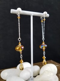 Image 2 of Aurora Borealis Coated Amber Glass Drops and Swarovski Dancing Queen Thai Hilltribe Sterling Chai...