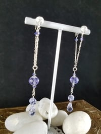 Image 2 of Tanzanite Blue Crystal Drops Handcut Czech and Swarovski Crystals Dancing Queen Sterling Silver C...