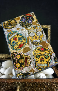 Image 4 of Super Shiny Calaveras Shrine Magnetic Palette Rhinestoned Holographic Glitter Handmade Paper Gold...