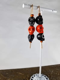 Image 3 of Smash It Pretty Black and Orange Skulls Long Elf Ear Handmade Gauged Bronze Wire Hook Earrings fo...