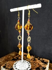 Image 3 of Vintage Bronze and Hand Cut Amber Topaz Czech Crystal Picasso Crystal Drops and Swarovski Crystal...